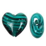 Perles de Murano à torsion intérieure, chalumeau, coeur, vert, 28x26x14mm, Trou:Environ 2mm, 100PC/sac, Vendu par sac