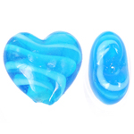 Perles de Murano à torsion intérieure, chalumeau, coeur, bleu, 28x26x14mm, Trou:Environ 2mm, 100PC/sac, Vendu par sac
