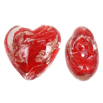 Perles de Murano sable d'or, chalumeau, coeur, rouge, 28x27x18mm, Trou:Environ 2mm, 100PC/sac, Vendu par sac