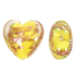Abalorios de Cristal de Murano con Arena Dorada, Corazón, amarillo, 28x27x18mm, agujero:aproximado 2mm, 100PCs/Bolsa, Vendido por Bolsa