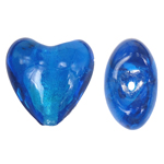 Perles murano feuille d'argent, chalumeau, coeur, couleur bleu foncé, 20mm, Trou:Environ 2mm, 100PC/sac, Vendu par sac