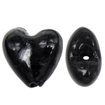 Perles murano feuille d'argent, chalumeau, coeur, noire, 20mm, Trou:Environ 2mm, 100PC/sac, Vendu par sac