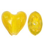 Silver Foil Lampwork Beads, Heart, yellow, 20mm, Hole:Approx 2mm, 100PCs/Bag, Sold By Bag