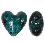 Silver Foil Lampwork Beads, Heart, green, 20mm, Hole:Approx 2mm, 100PCs/Bag, Sold By Bag