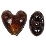 Perles murano feuille d'argent, chalumeau, coeur, couleur de café, 20mm, Trou:Environ 2mm, 100PC/sac, Vendu par sac