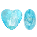 Perles murano feuille d'argent, chalumeau, coeur, bleu, 28mm, Trou:Environ 2mm, 100PC/sac, Vendu par sac
