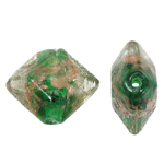 Abalorios de Cristal de Murano con Arena Dorada, Rombo, verde, 24x18x11mm, agujero:aproximado 3mm, 100PCs/Bolsa, Vendido por Bolsa