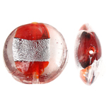 Perles murano feuille d'argent, chalumeau, Plat rond, rouge, 20x9mm, Trou:Environ 1.5mm, 100PC/sac, Vendu par sac