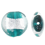 Abalorios de Cristal de Murano con Plata, Redondo aplanado, lámina de plata, verde, 20x9mm, agujero:aproximado 1.5mm, 100PCs/Bolsa, Vendido por Bolsa