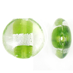 Perline di vetro Murano foglia argento, vetro lavorato, Cerchio piatto, lamina di argento, verde, 20x9mm, Foro:Appross. 1.5mm, 100PC/borsa, Venduto da borsa