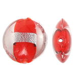 Abalorios de Cristal de Murano con Plata, Redondo aplanado, lámina de plata, Rojo, 20x9mm, agujero:aproximado 1.5mm, 100PCs/Bolsa, Vendido por Bolsa
