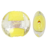 Ezüst fólia Lampwork gyöngyök, Lapos kerek, sárga, 20x9mm, Lyuk:Kb 1.5mm, 100PC-k/Bag, Által értékesített Bag