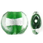 Perline di vetro Murano foglia argento, vetro lavorato, Cerchio piatto, lamina di argento, verde, 20x9mm, Foro:Appross. 1.5mm, 100PC/borsa, Venduto da borsa