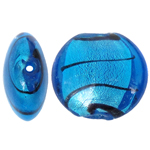 Perles murano feuille d'argent, chalumeau, Plat rond, couleur bleu foncé, 20x10mm, Trou:Environ 2mm, 100PC/sac, Vendu par sac