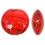 Perles murano feuille d'argent, chalumeau, Plat rond, rouge, 20x10mm, Trou:Environ 2mm, 100PC/sac, Vendu par sac