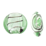 Perles murano feuille d'argent, chalumeau, Plat rond, vert, 20x10mm, Trou:Environ 2mm, 100PC/sac, Vendu par sac
