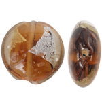 Silberfolie Lampwork Perlen, flache Runde, Goldsand und Silberfolie, braun, 20x10mm, Bohrung:ca. 2mm, 100PCs/Tasche, verkauft von Tasche