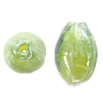 Perles murano feuille d'argent, chalumeau, ovale, vert, 10x17mm, Trou:Environ 1.5mm, 100PC/sac, Vendu par sac