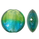 Silberfolie Lampwork Perlen, flache Runde, zweifarbig, 20x10mm, Bohrung:ca. 2mm, 100PCs/Tasche, verkauft von Tasche