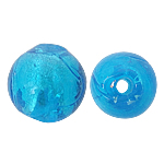 Perles murano feuille d'argent, chalumeau, Rond, bleu, 8mm, Trou:Environ 1mm, 100PC/sac, Vendu par sac