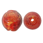 Perles murano feuille d'argent, chalumeau, Rond, rouge, 12mm, Trou:Environ 1.5mm, 100PC/sac, Vendu par sac