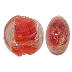 Perles de Murano sable d'or, chalumeau, Plat rond, rouge, 12x8mm, Trou:Environ 1.5mm, 100PC/sac, Vendu par sac