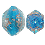 Abalorios de Cristal de Murano con Arena Dorada, Hexágono, azul, 24x31x16mm, agujero:aproximado 2.5mm, 100PCs/Bolsa, Vendido por Bolsa