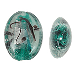 Abalorios de Cristal de Murano con Plata, Óvalo, lámina de plata, verde, 24x32x12mm, agujero:aproximado 2mm, 100PCs/Bolsa, Vendido por Bolsa