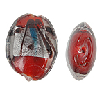 Perles murano feuille d'argent, chalumeau, ovale, rouge foncé, 24x32x12mm, Trou:Environ 2mm, 100PC/sac, Vendu par sac