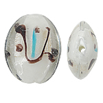 Grânulos Lampwork de folha de prata, vidrilho, Oval, branco, 24x32x12mm, Buraco:Aprox 2mm, 100PCs/Bag, vendido por Bag