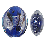 Perles murano feuille d'argent, chalumeau, ovale, couleur bleu foncé, 24x32x12mm, Trou:Environ 2mm, 100PC/sac, Vendu par sac