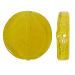 Abalorios de Cristal de Murano con Plata, Redondo aplanado, lámina de plata, amarillo, 28x6mm, agujero:aproximado 2mm, 100PCs/Bolsa, Vendido por Bolsa