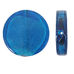 Бусины Lampwork с серебряной фольгой, Лэмпворк, Плоская круглая форма, серебрянная фольга, голубой, 28x6mm, отверстие:Приблизительно 2mm, 100ПК/сумка, продается сумка