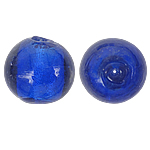 Perles murano feuille d'argent, chalumeau, Rond, bleu, 18mm, Trou:Environ 2mm, 100PC/sac, Vendu par sac