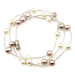 Freshwater Cultured Pearl Bracelet, Freshwater Pearl, with Glass, brass magnetic clasp, 5-6mm, Sold Per Approx 7.5 Inch Strand