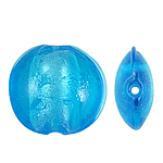 Perles murano feuille d'argent, chalumeau, Plat rond, blue ciel, 20x10mm, Trou:Environ 2mm, 100PC/sac, Vendu par sac