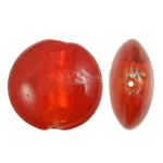 Perles murano feuille d'argent, chalumeau, Plat rond, rouge foncé, 20x10mm, Trou:Environ 2mm, 100PC/sac, Vendu par sac