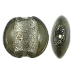 Perles murano feuille d'argent, chalumeau, Plat rond, noire, 20x10mm, Trou:Environ 2mm, 100PC/sac, Vendu par sac