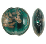 Perles de Murano sable d'or, chalumeau, Plat rond, vert, 30x14mm, Trou:Environ 2.5mm, 100PC/sac, Vendu par sac