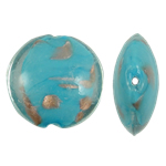 Perles de Murano sable d'or, chalumeau, Plat rond, bleu, 30x14mm, Trou:Environ 2.5mm, 100PC/sac, Vendu par sac