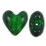 Perles murano feuille d'argent, chalumeau, coeur, vert, 20x20x13mm, Trou:Environ 2mm, 100PC/sac, Vendu par sac