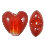 Perles murano feuille d'argent, chalumeau, coeur, rouge, 20x20x13mm, Trou:Environ 2mm, 100PC/sac, Vendu par sac