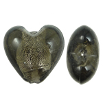 Perles murano feuille d'argent, chalumeau, coeur, noire, 20x20x13mm, Trou:Environ 2mm, 100PC/sac, Vendu par sac