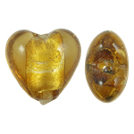 Perles murano feuille d'argent, chalumeau, coeur, brun, 20x20x13mm, Trou:Environ 2mm, 100PC/sac, Vendu par sac
