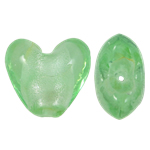 Perles murano feuille d'argent, chalumeau, coeur, vert, 20x20x13mm, Trou:Environ 2mm, 100PC/sac, Vendu par sac