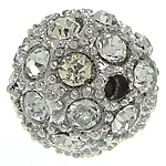 Abalorios de Aleación de Zinc con Diamantes de Imitación, Esférico, chapado en color de platina, libre de níquel, plomo & cadmio, 14mm, agujero:aproximado 1.7mm, 30PCs/Bolsa, Vendido por Bolsa
