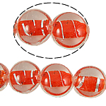 Perles murano feuille d'argent, chalumeau, Plat rond, rouge, 16x8mm, Trou:Environ 1.5mm, 100PC/sac, Vendu par sac