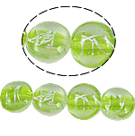 Silver Foil Lampwork Beads, Flat Round, green, 16x8mm, Hole:Approx 1.5mm, 100PCs/Bag, Sold By Bag
