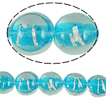 Perles murano feuille d'argent, chalumeau, Plat rond, bleu, 16x8mm, Trou:Environ 1.5mm, 100PC/sac, Vendu par sac