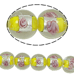 Perles murano feuille d'argent, chalumeau, Rond, Jaune, 14mm, Trou:Environ 1.5mm, 100PC/sac, Vendu par sac